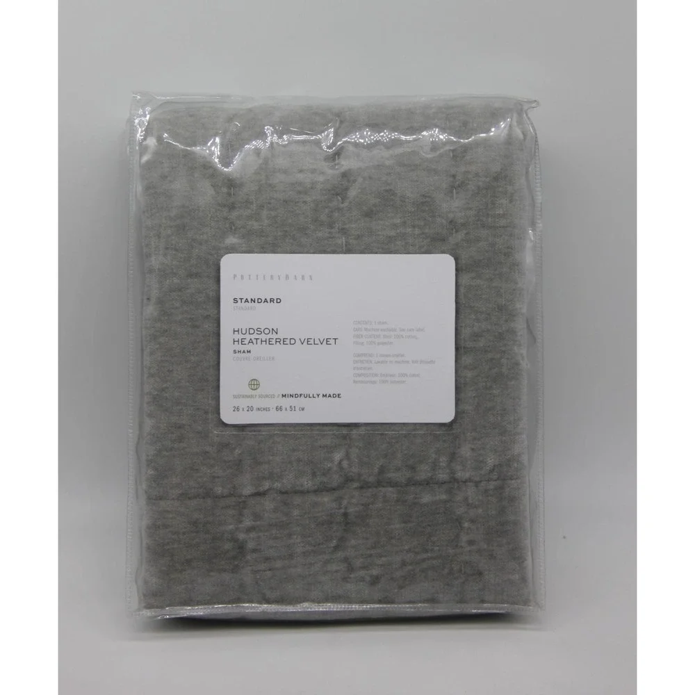 Pottery Barn Standard Pillow Sham Hudson Heathered Velvet Gray NEW 26x20